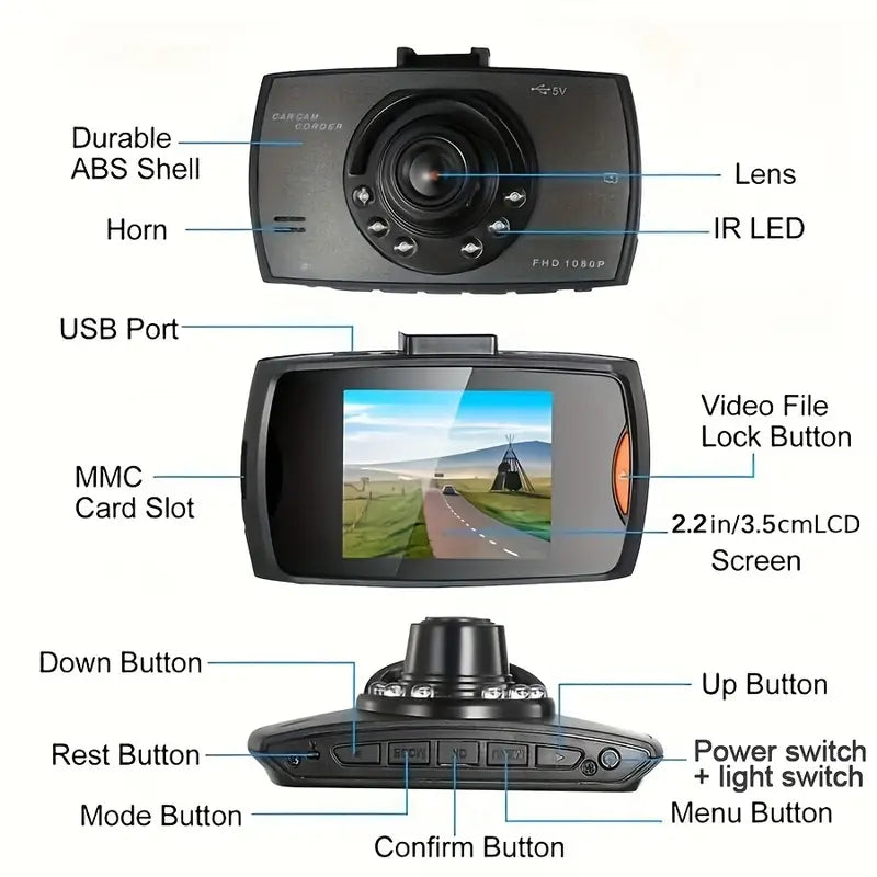 Baideluo Prednja Auto Kamera 1080P sa Infracrvenim Noćnim Vidom, Cikličnim Snimanjem i Širokougaonim Objektivom – 2.4" IPS Ekran