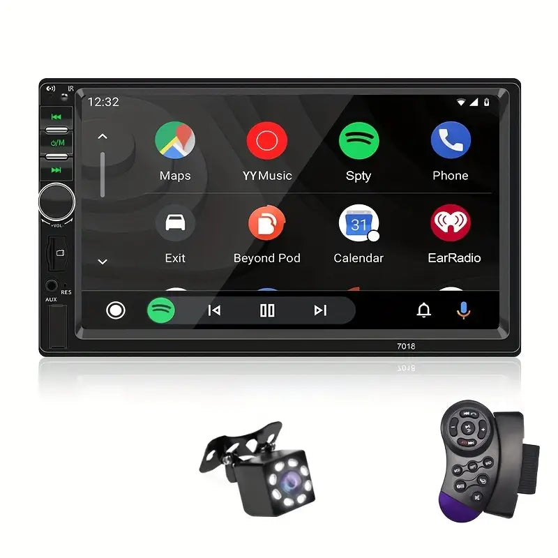 Auto 2-DIN radio sa podrškom za CarPlay i AndroidAuto, HIPPCRON 17,78 cm HD dodirni ekran multimedijalni plejer, FM/Bežično/Aux/TF-kartica/USB/MirrorLink ulaz, fizičke tipke, opcionalna rikverc kamera i komande na volanu