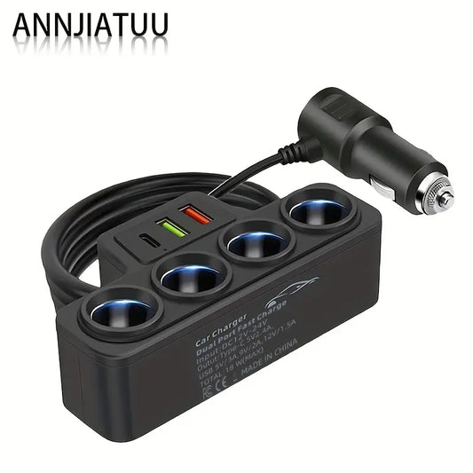ANNJIATUU Višenamjenski 7-u-1 Brzi Punjač za Telefon – Auto Punjač sa 3 USB Porta i 4 Razdjelnika, Omogućava Istovremeno Punjenje 7 Uređaja