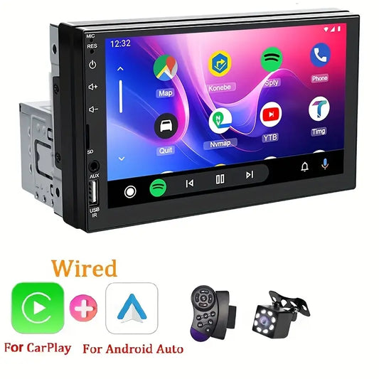 HIPPCRON 1-DIN Radio Multimedija, 17,78 cm HD Ekran na Dodir sa Bočnim Touch Dugmadima, MirrorLink i Bežičnom Povezivošću za Navigaciju i Muziku, Opcionalna Komanda na Volanu i Kamera za Rikverc