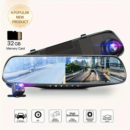 Yixingjia Auto Kamera za Snimanje Vožnje – Prednja i Zadnja Dualna Kamera, HD Noćni Vid, Širokougaoni Prikaz, Jednostavna Ugradnja u Retrovizor, Gratis Memorijska Kartica 32gb