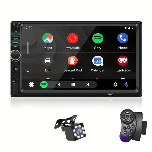 Auto 2-DIN radio sa podrškom za CarPlay i AndroidAuto, HIPPCRON 17,78 cm HD dodirni ekran multimedijalni plejer, FM/Bežično/Aux/TF-kartica/USB/MirrorLink ulaz, fizičke tipke, opcionalna rikverc kamera i komande na volanu